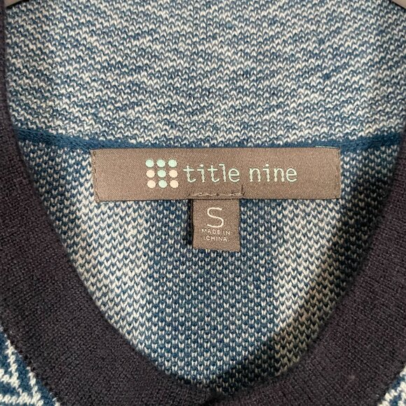 Title Nine Women S Blue Geometric Sweater Dress Cowl Neck Pockets Merino Wool - Picture 6 of 10